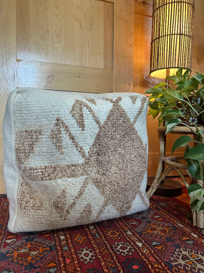 Cream and tan geometric turkish floor pouf