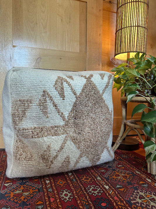 Cream and tan geometric turkish floor pouf