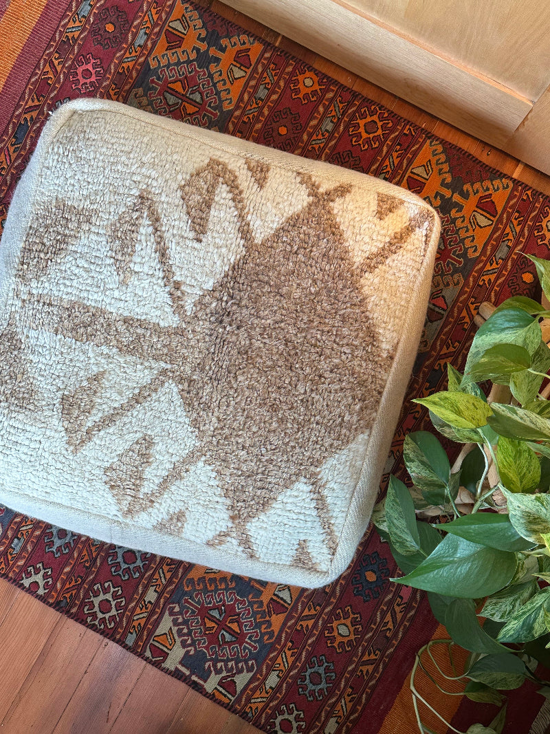 Cream and tan geometric turkish floor pouf