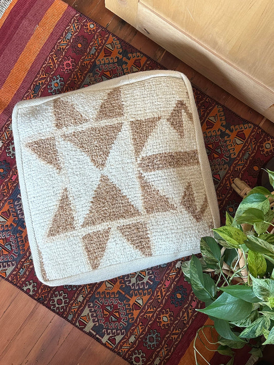 Cream and tan geometric turkish floor pouf