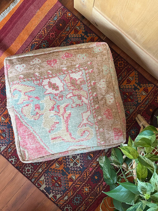 light blue, pink and tan turkish floor pouf