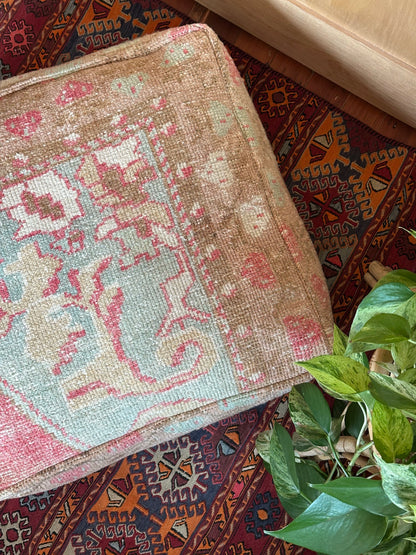 Muted Pink and Blue Geometric Turkish Floor Pouf