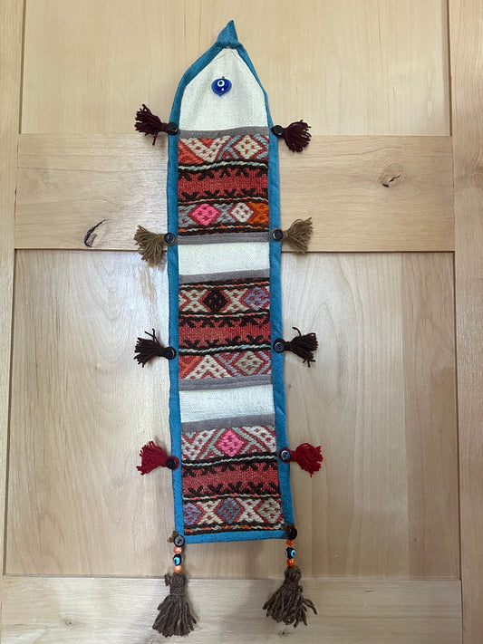 Multicolored Geometric 3-pocket Turkish Wall Organizer with Teal Border