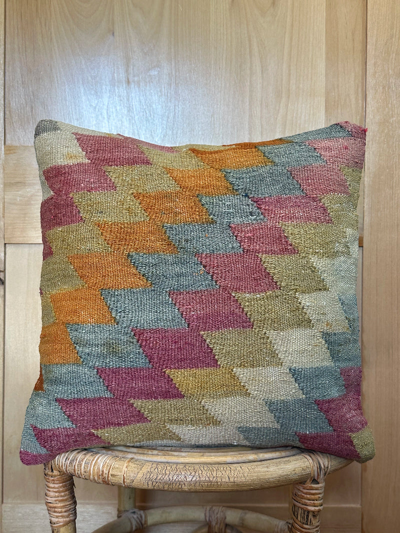 16 by 16 colorful geometric turkish kilim throw pillow