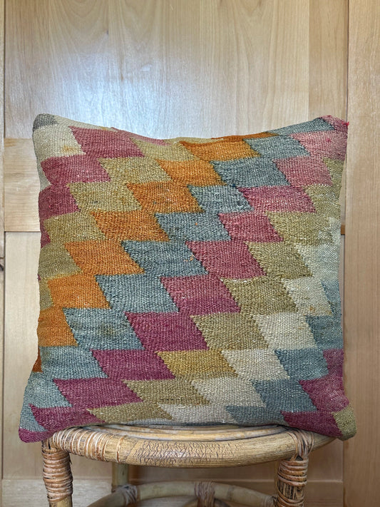 16 by 16 colorful geometric turkish kilim throw pillow