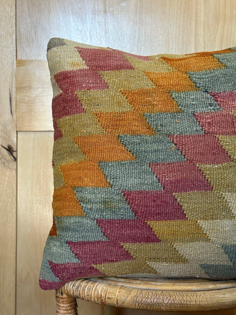 16 by 16 colorful geometric turkish kilim throw pillow