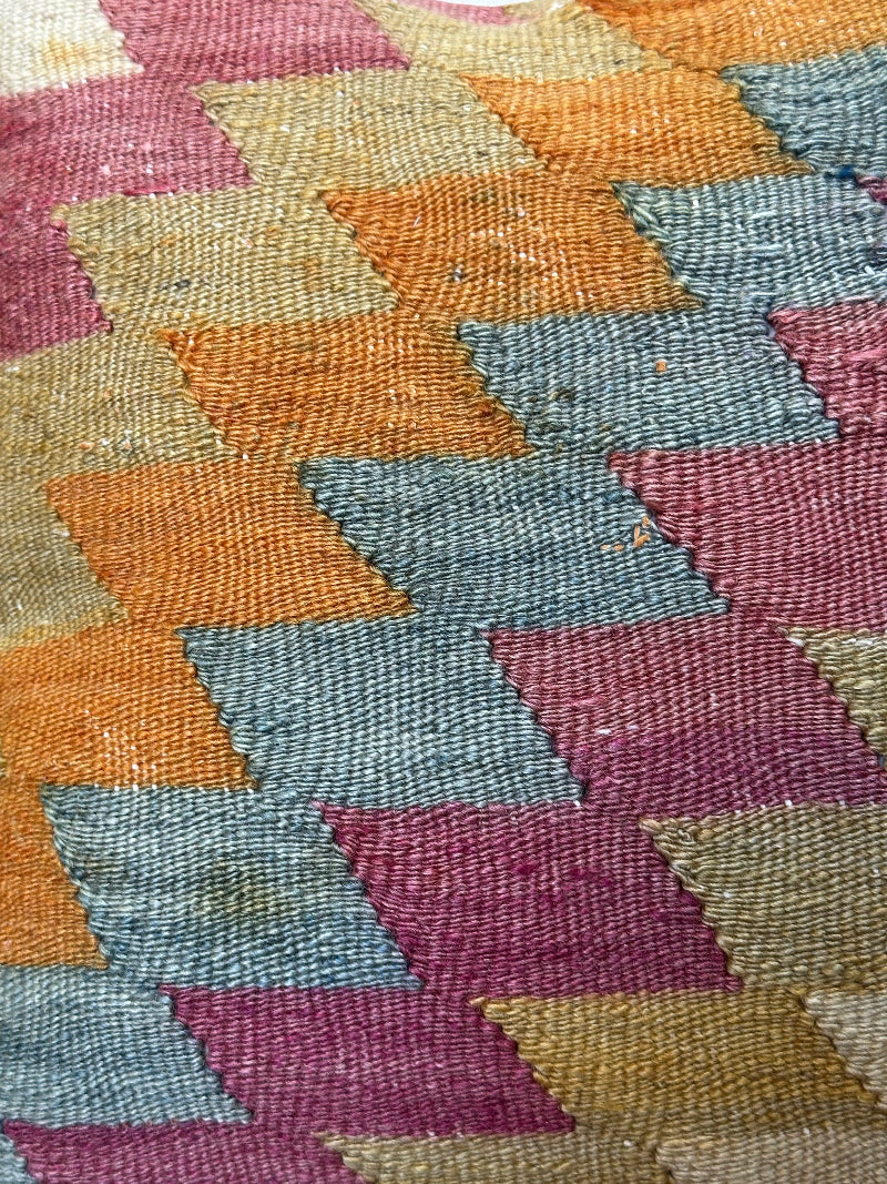 16 by 16 colorful geometric turkish kilim throw pillow