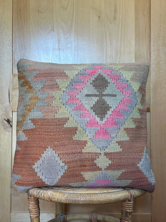 16 by 16 pastel geometric turkish kilim throw pillow