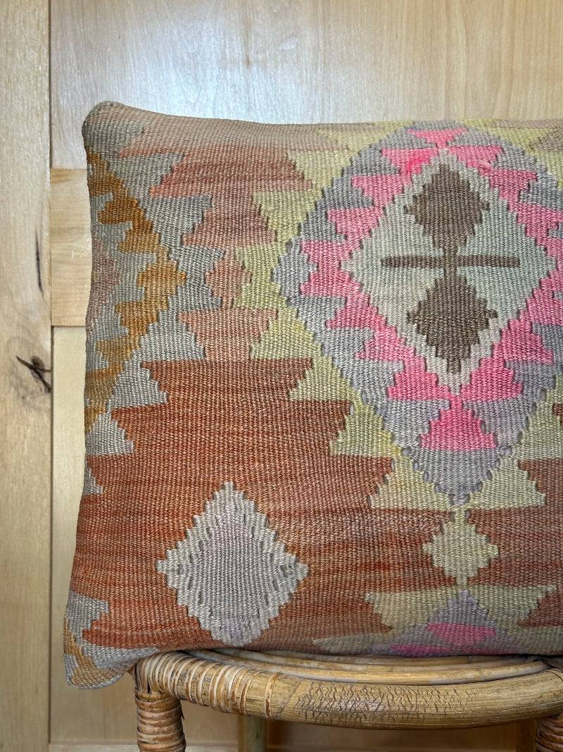 16 by 16 pastel geometric turkish kilim throw pillow