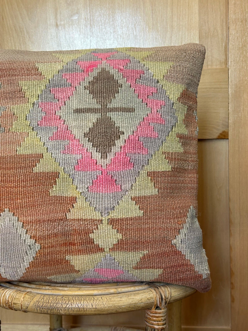 16 by 16 pastel geometric turkish kilim throw pillow