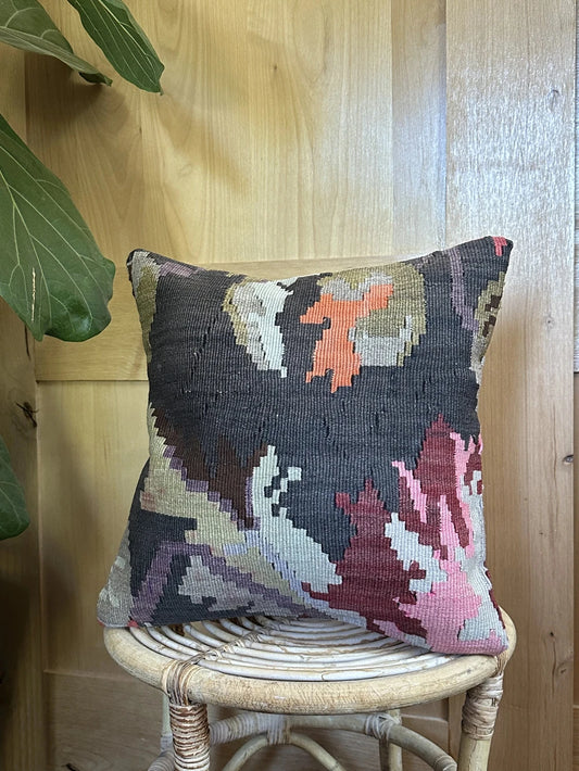 15 x 15 Floral Kilim Throw Pillow, P-0066