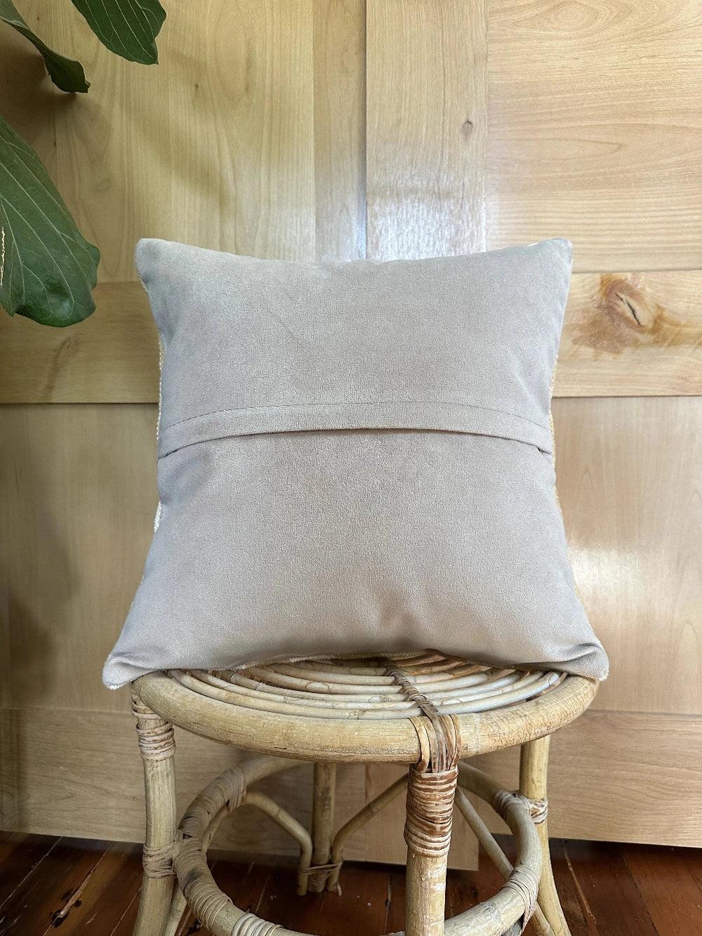 16 by 16 neutral cream and sand turkish throw pillow featuring a plaid pattern