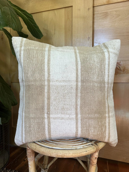 20 by 20 neutral plaid turkish throw pillow