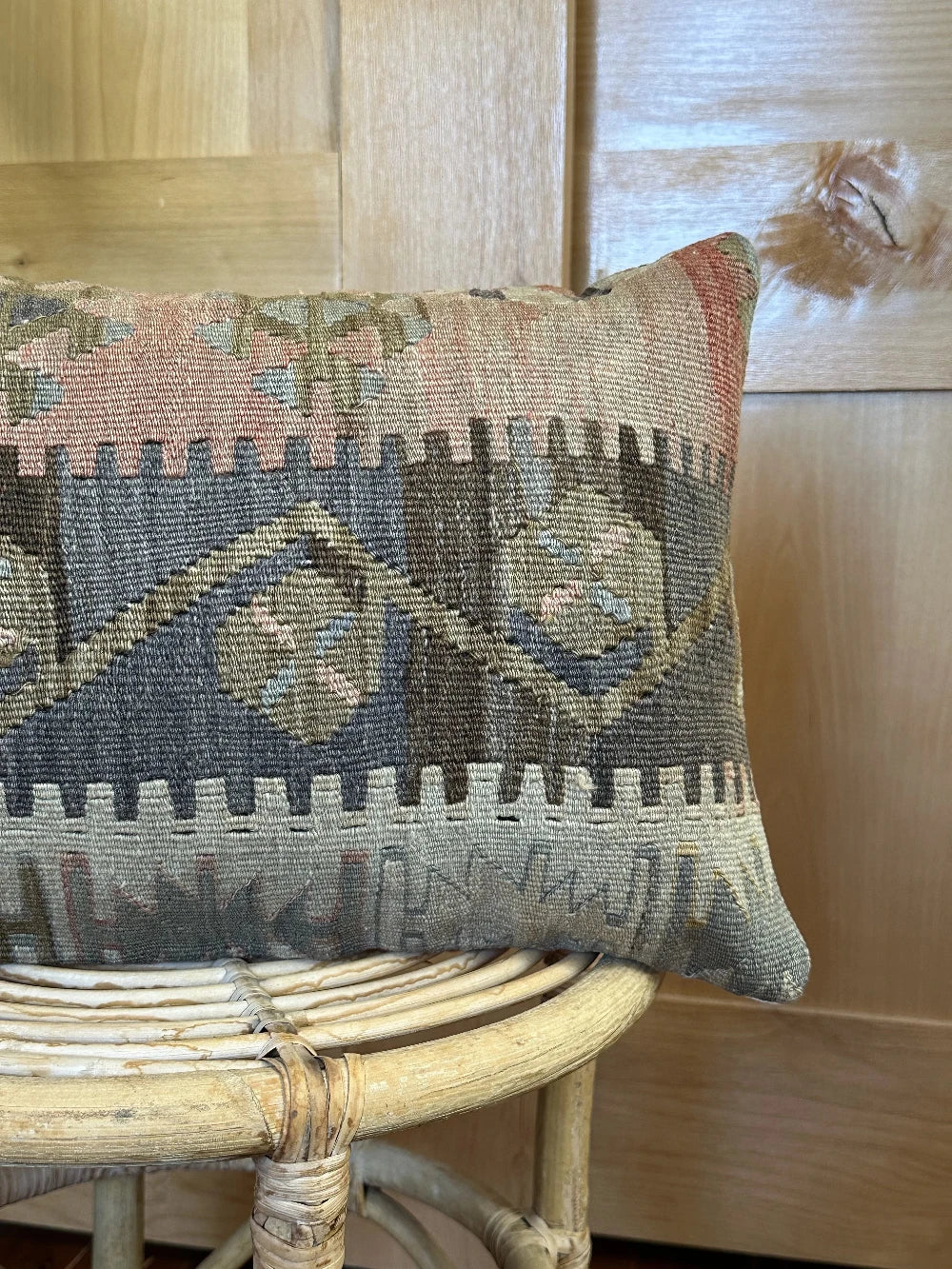 12 x 20 Neutral Turkish Kilim Lumbar Pillow, P-0088