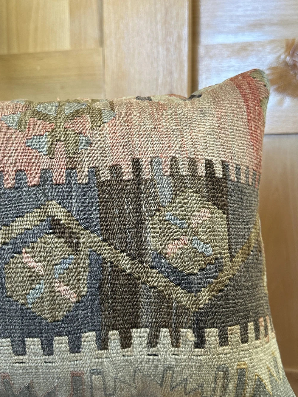 12 x 20 Neutral Turkish Kilim Lumbar Pillow, P-0088