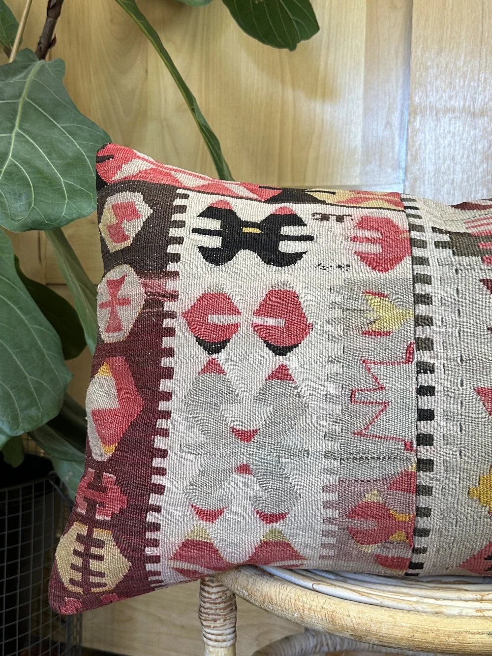 16 x 24 Red Turkish Kilim Lumbar Pillow, P-0102