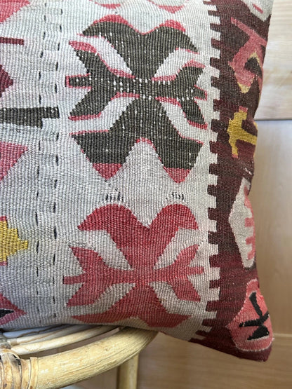 16 x 24 Red Turkish Kilim Lumbar Pillow, P-0102