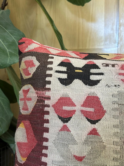 16 x 24 Red Turkish Kilim Lumbar Pillow, P-0102