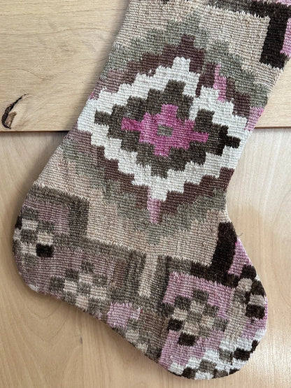 Brown and Pink Geometric Turkish Christmas Stocking #2