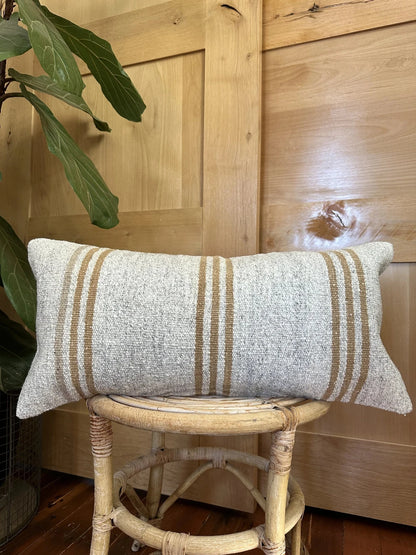 12 by 24 small neutral striped lumbar pillow featuring a striped pattern in three sections