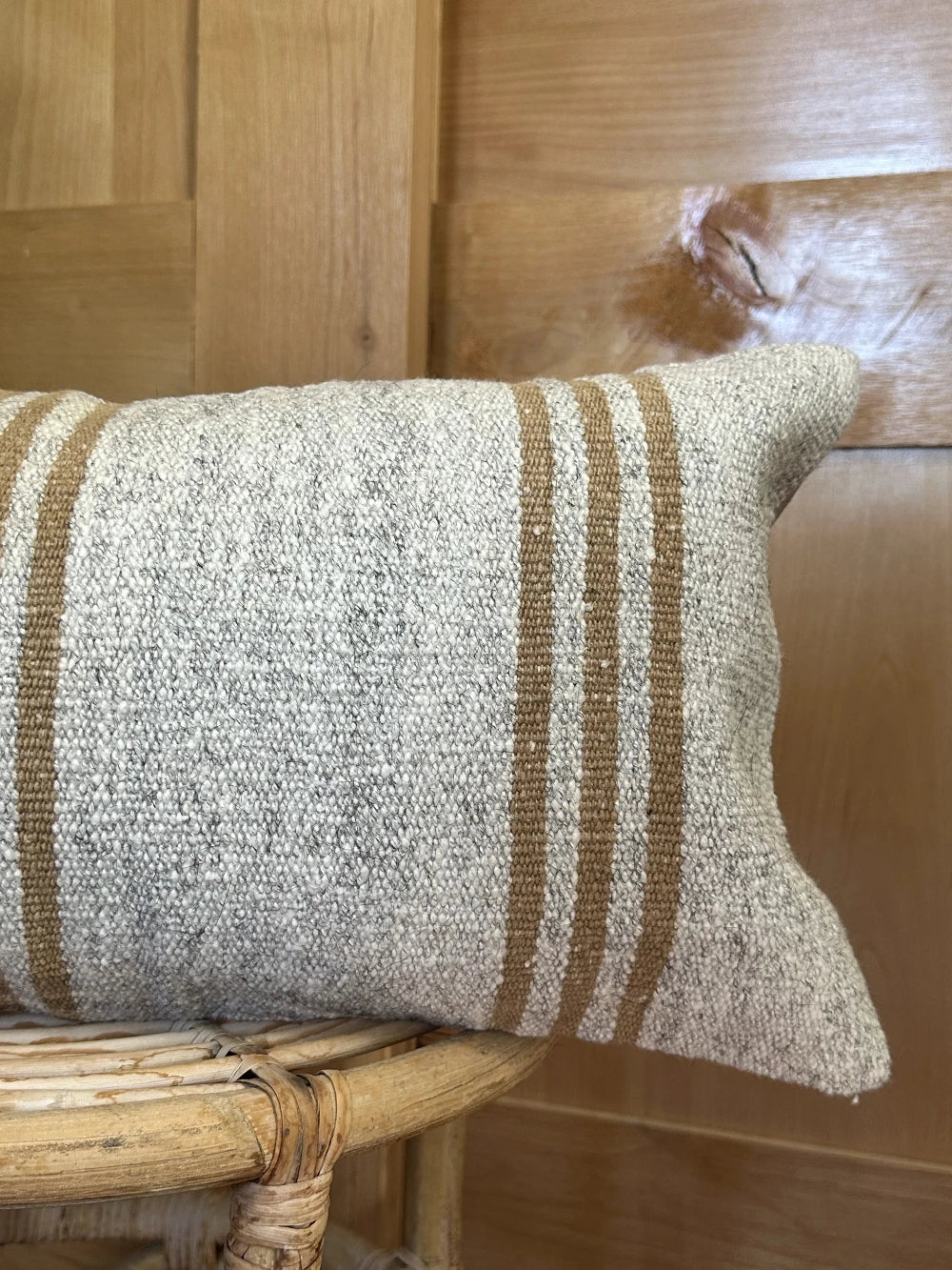 12 by 24 small neutral striped lumbar pillow featuring a striped pattern in three sections