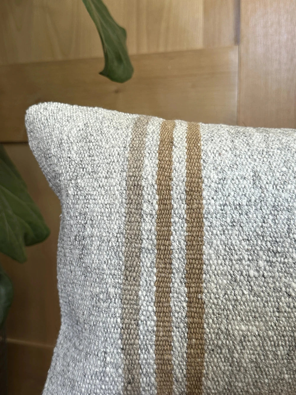 12 by 24 small neutral striped lumbar pillow featuring a striped pattern in three sections