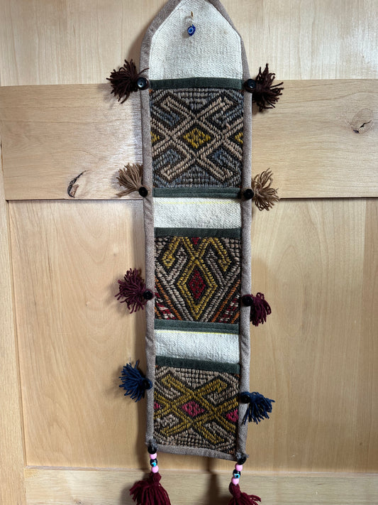 Multicolored Geometric 3-pocket Turkish Wall Organizer with Tan Border