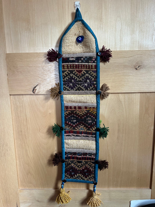 Multicolored Geometric 3-pocket Turkish Wall Organizer with Tan Background