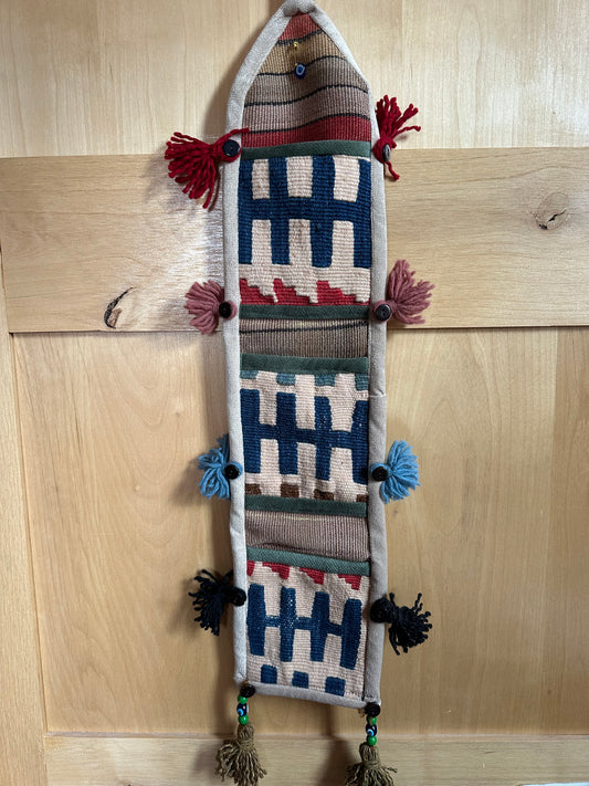 Multicolored Geometric 3-pocket Turkish Wall Organizer with Grey Border
