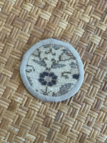 Unique 5 inch Turkish fabric coasters in the shape of a heart, upcycled from old turkish rugs and pillow scraps