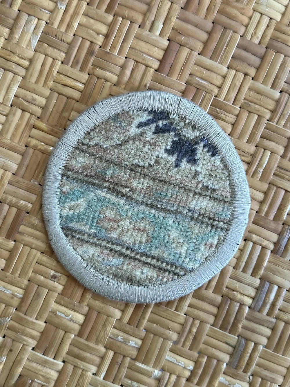 Unique 5 inch Turkish fabric coasters in the shape of a heart, upcycled from old turkish rugs and pillow scraps