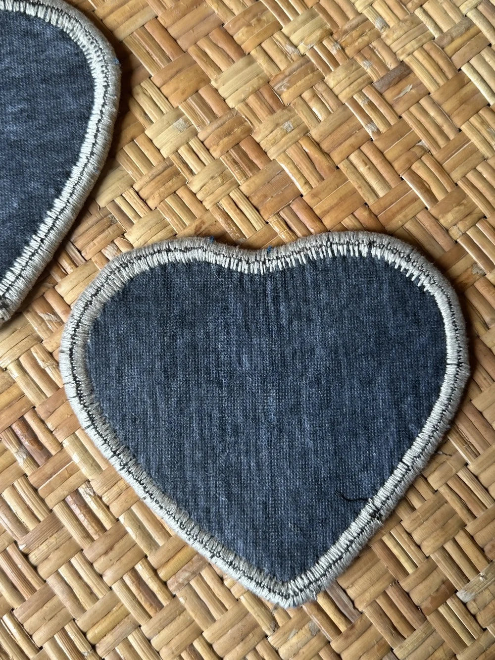 Unique 6.5 by 5.5 inch Turkish fabric coasters in the shape of a heart, upcycled from old turkish rugs and pillow scraps