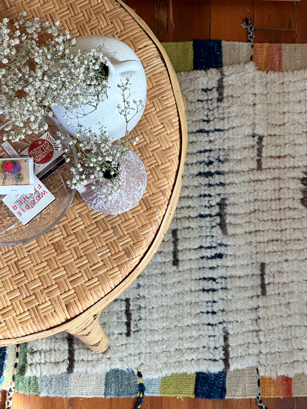 Hand-knotted mini Moroccan rug with a plush high-pile texture. Crafted from 100% wool, featuring a minimalist yet timeless design, perfect for modern, bohemian, or eclectic home décor.