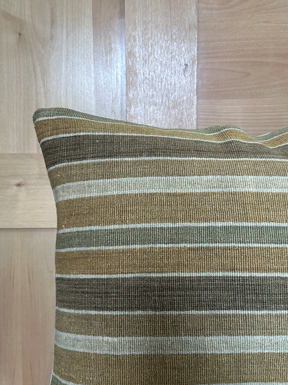 Neutral striped Turkish kilim 20 by 20 throw pillow