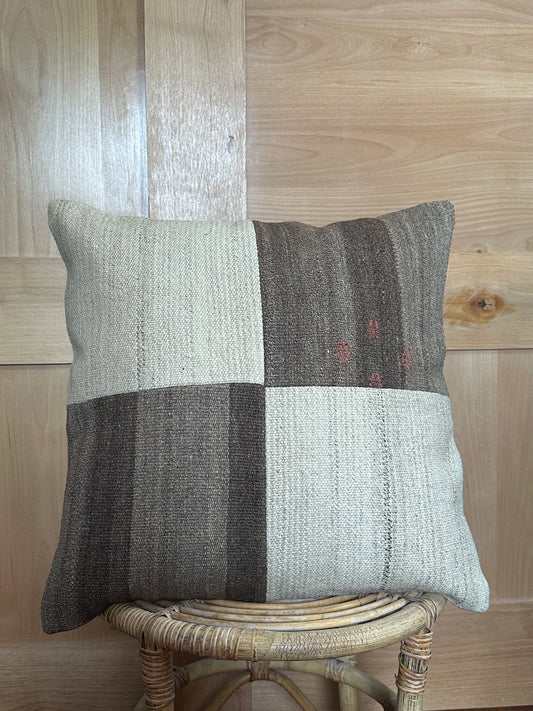 20 by 20 neutral checkered kilim throw pillow