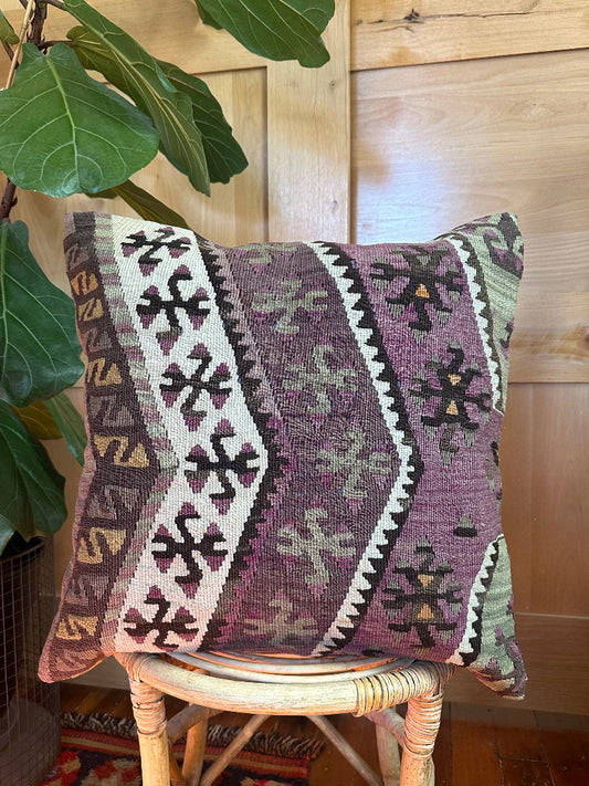 20 by 20 purple geometric Turkish Kilim throw pillow