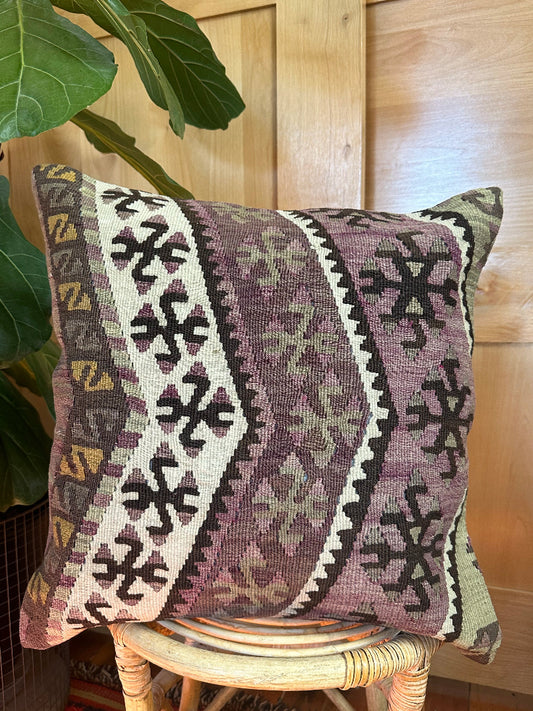 20 by 20 purple geomatric turkish kilim throw pillow