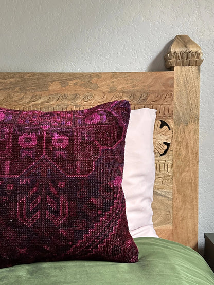 16 by 16 handmade Turkish throw pillow featuring hot pink and deep purple tones and a geometric floral design