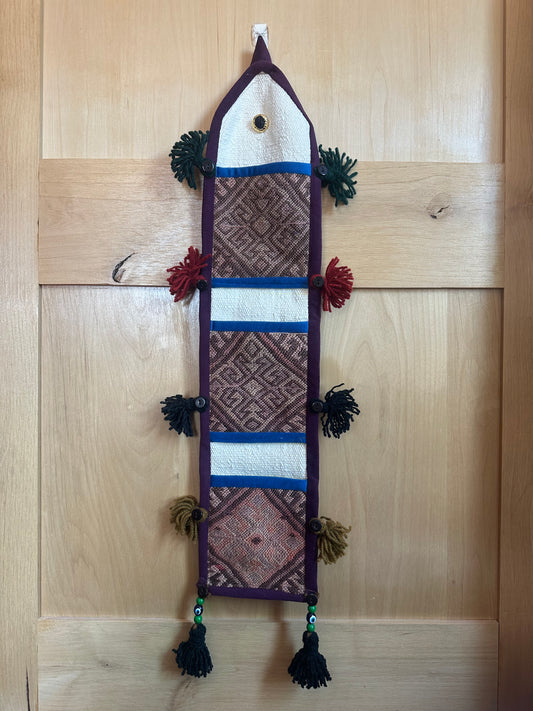 Multicolored Geometric 3-pocket Turkish Wall Organizer with Maroon Border