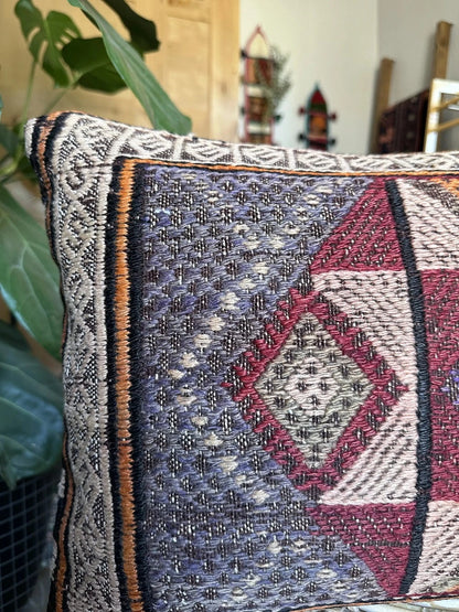 15 by 24 inch handmade Turkish lumbar pillow featuring a beautiful embroidered 8-pointed star medallion in the center