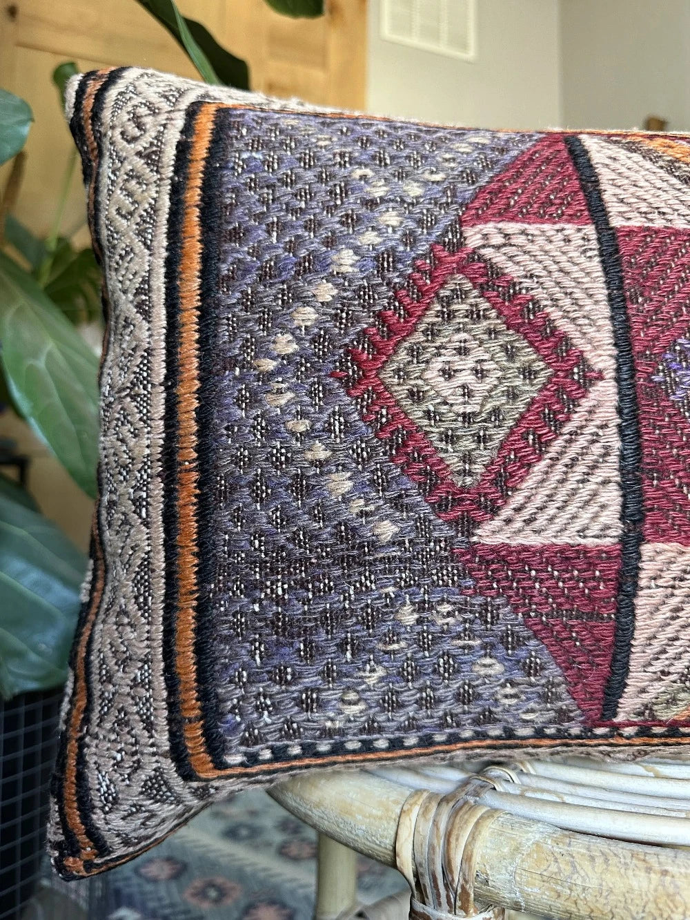 15 by 24 inch handmade Turkish lumbar pillow featuring a beautiful embroidered 8-pointed star medallion in the center