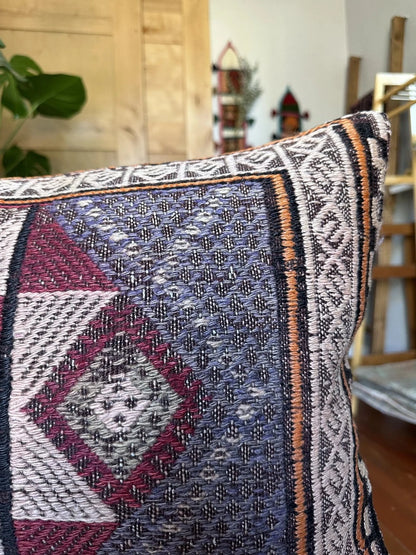 15 by 24 inch handmade Turkish lumbar pillow featuring a beautiful embroidered 8-pointed star medallion in the center