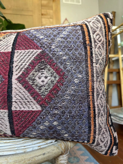 15 by 24 inch handmade Turkish lumbar pillow featuring a beautiful embroidered 8-pointed star medallion in the center