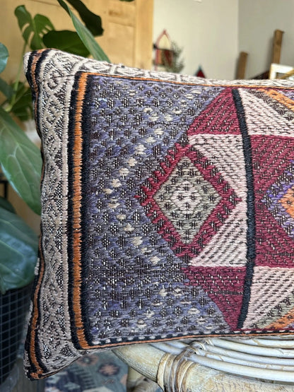 15 by 24 inch handmade Turkish lumbar pillow featuring a beautiful embroidered 8-pointed star medallion in the center