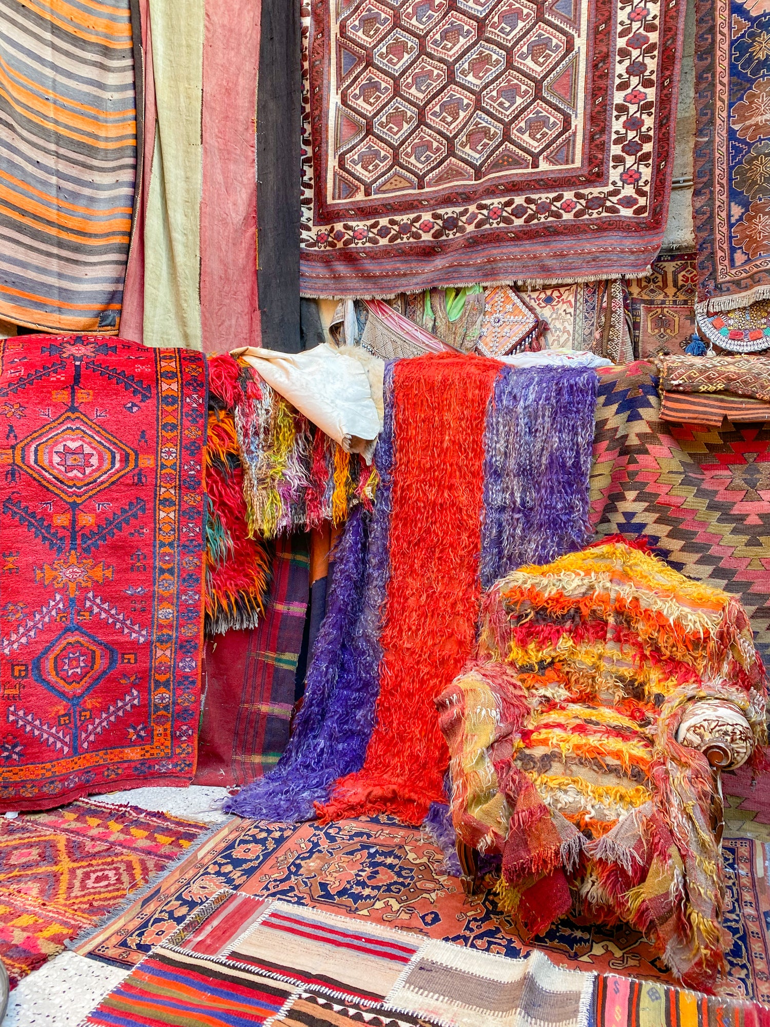 Colorful and bright Turkish rugs and area rugs displayed together