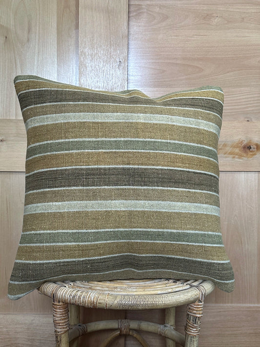 Neutral striped Turkish kilim 20 by 20 throw pillow