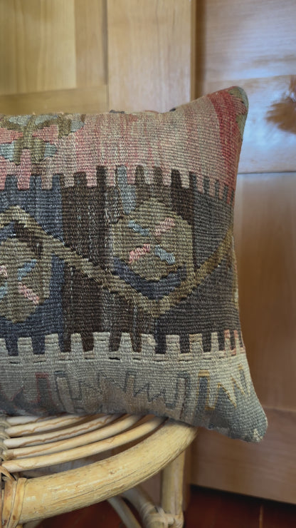 12 x 20 Neutral Turkish Kilim Lumbar Pillow, P-0088