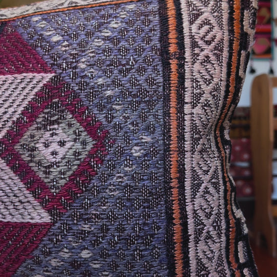 15 by 24 inch handmade Turkish lumbar pillow featuring a beautiful embroidered 8-pointed star medallion in the center