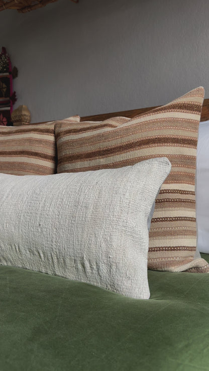 12 by 36 inch cream lumbar pillow made in Turkey from a hemp material