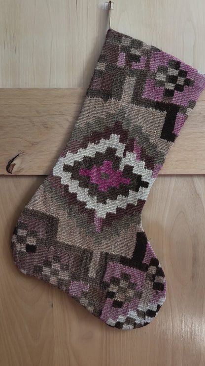 Brown and Pink Geometric Turkish Christmas Stocking #2